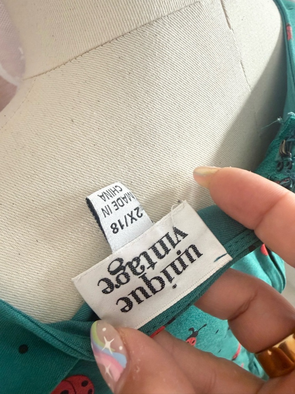 Unique Vintage Teal Lady Bugs Tie-Front Women’s Dress BIN#1 - Picture 4 of 4